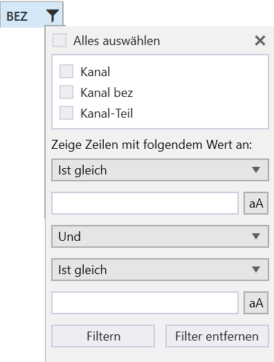 BIM Navigator Spaltennamen